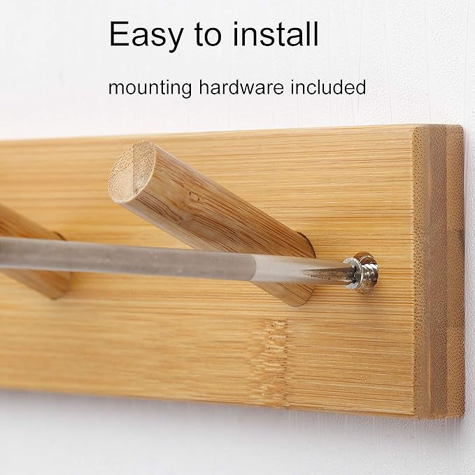 WEBI Coat Rack Wall Mounted,16" Hole to Hole,Coat Hanger Wall Mount with 5 Hooks for Hanging Coats,Hook Rack Peg Rail for Hats,Jacket,Clothes,Towels,Natural