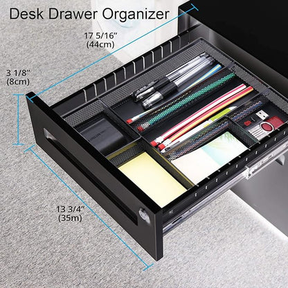 Drawer Organizer, Desk Organizer, Black Metal Mesh Drawer, Desk Drawer Organizer for Home Office and School,11.02X 6.10 X 1.38 Inch,Black