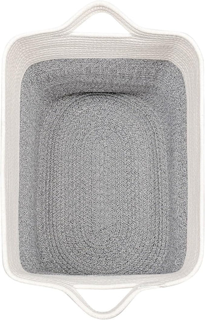 Storage Baskets for Clothes Fabric Cotton Rope Storage Basket with Handles, Decorative Woven Basket for Living Room,Closet Organizer Blankets, and 2bags (Silver Gray, L17.8×W12.5×H17.9)