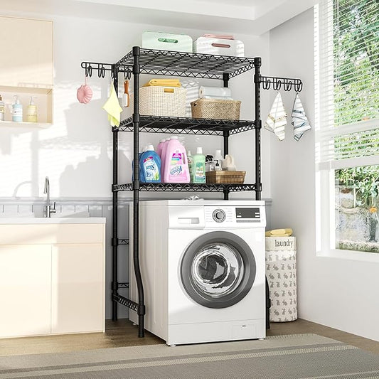 Ulif U8 Laundry Room Storage Organizer, Over The Washer and Dryer Storage Shelves for Laundry Organization, 35" W x 17.3" D x 76.2" H, Suit Washing Machine Width Within 32.6", Hold 304 lb, Black