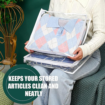 Hoolerry 6 Pieces Sweater Storage Bags Plastic Clear PVC Clothes Storage Bags with Zipper and Label for Blankets Clothes Closet Quilt Pillow Bed Sheet Organizer(15.7 x 13.7 x 3.9 Inch)