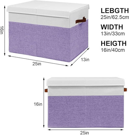 Large Toy Box with Lid, Sturdy Toy Storage Chest Bin Boxes Organizer Basket with Dividers for Toddlers, Kids, Boys, Girls, Nursery, Living Room, Bedroom, Playroom 25"x13" x16" (Purple and White)