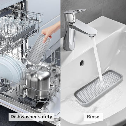 Gosmol Silicone Sponge Holder 2 Pack, Dish Soap Holder for Kitchen Counter, Waterproof Sponge Soap Tray for Kitchen Sink Bathroom, Multipurpose Sink Caddy Organizer for Soap Dispenser Light Grey