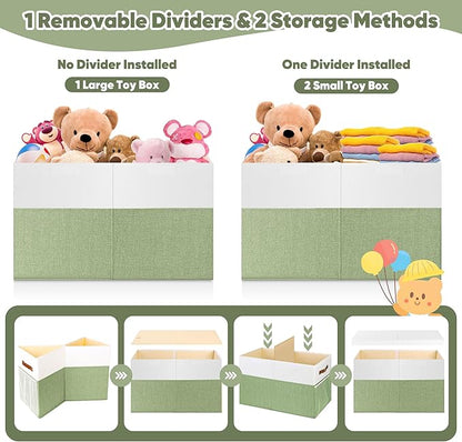 Large Toy Storage Box, Collapsible Sturdy Toys Storage Chest With Mesh, 25x13x16 Kids Toy Storage Organizer, Extra Large Toy Chest Box Bin Basket for Kids, Boys, Girls, Nursery(Green and White)