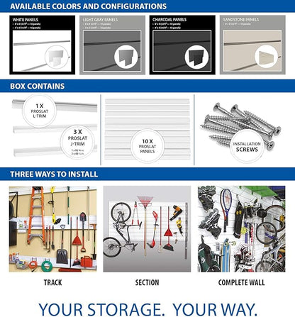 PROSLAT Garage Storage PVC Slatwall Panels -3 Packs of 8 ft. x 4 ft. Sections (30 Single Slats which Make up 96 sq.ft) (Sandstone)