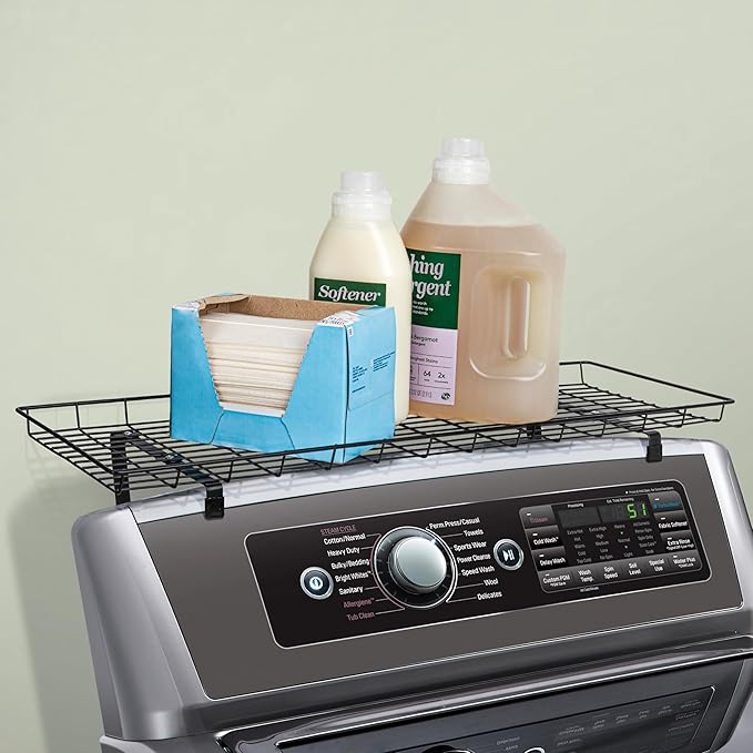 Household Essentials Rear Display Over-The-Washer Storage Shelf to Organize and Store Laundry Room Supplies, Matte Black