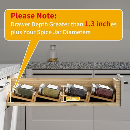 OHHLIHOME Bamboo Spice Drawer Organizer - 8 Pack 13"x4.7"x1.6" Spice Rack Tray - Spice Jars Drawers Insert - Seasoning Organizer for Drawers/Countertop (Jars not included)…