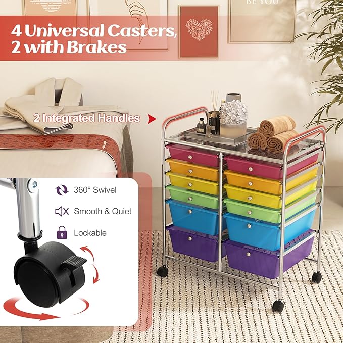 ARLIME 12-Drawer Rolling Storage Cart, 12 Drawer Organizer Trolley, Scrapbook Paper Organizer, Suitable for Office and School, Rolling Office Storage Tools