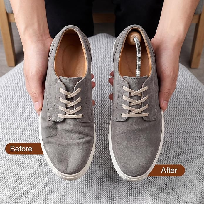 3 Pairs Adjustable Wood Shoe Trees with Spring, Shoe Shaped for Men Women, Sneakers, Leather Shoes Stretcher Shaper Suitable for Us Sizes Boot Holder Prevent Creasing