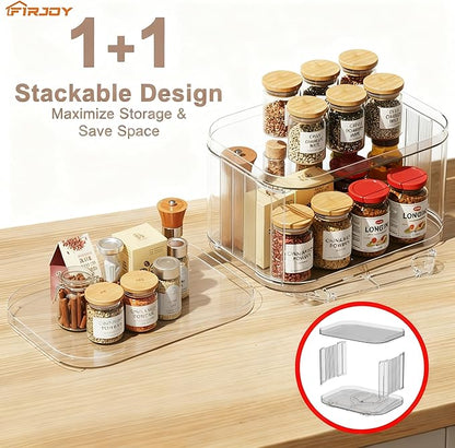 FIRJOY Lazy Susan Organizer for Cabinet, Pantry, Countertop (2 Tier 14" x 10" Clear - 2 Pack, Rectangular)