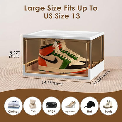 Thicken & Sturdy Clear Shoe Boxes with Magnetic Door, 3 Pack Stackable Multi-functional Shoe Storage, Shoe Organizer for Closet, Space Saving, 360 ° Dustproof & Moisture-proof, Fits Up to US Size 13