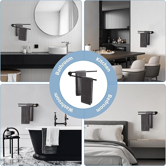 BGL Swivel Towel Bar for Bathroom Matte Black,Swing Out Double Towel Bar 2-Arm Kitchen Wall Mounted Towel Hanger Holder for Bathroom Organizer