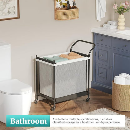 Laundry Hamper with Wheels - 2 Section Laundry Basket 120L, Removable Washable Bags, Height-Fitted Rolling Laundry Cart for Laundry Room & Bedroom