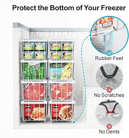 iSPECLE Chest Freezer Organizer Bins - 3 Pack Small Stackable Deep Freezer Organizer Bins for Most 7 Cu.FT Chest Freezer Sort Frozen Meats, Freezer Storage Bins Easy Access Food without Digging, White