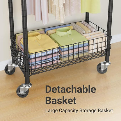 VIPEK R1 Rolling Clothes Rack with Pegboard Organizer Portable Closet for Hanging Clothes with Lockable Wheels & Removable Basket, Compact Clothing Rack for Small Spaces Apartments/Bedroom, Black