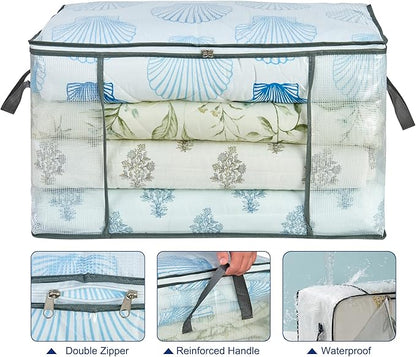 MKOKYD 80L Clear Large Storage Bag, Clothes Storage Containers for Organizing Closet, Bedroom, Underbed, Comforters, Clothing, Blankets, Pillow, Foldable Organizer with Sturdy Handle and Zippers (6)