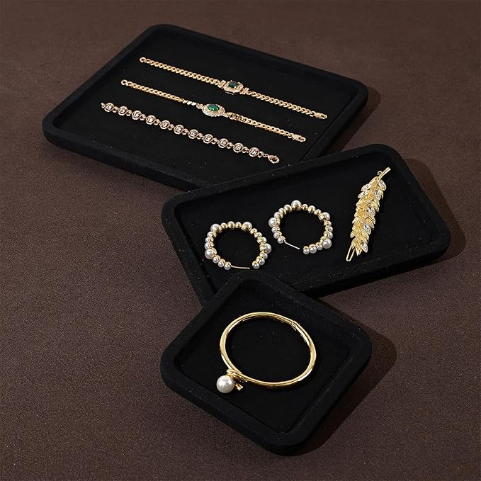Woodten Microfiber Jewelry Display Flat Tray for Rings Earrings Necklace Bracelet, Jewelry Photograph Display Catchall Organizer Tray Dish(S,Black)