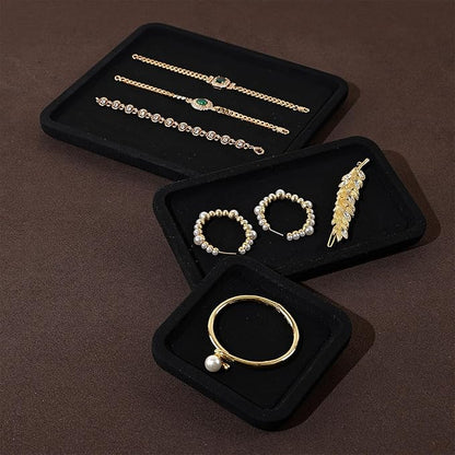Woodten Microfiber Jewelry Display Flat Tray for Rings Earrings Necklace Bracelet, Jewelry Photograph Display Catchall Organizer Tray Dish(S,Black)