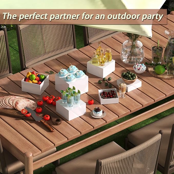 6PCS Buffet Risers, Food Risers for Buffet Table, Acrylic Boxes for Food, Display Stand for Party Catering Dessert Collectibles, Acrylic Cube Boxes with Hollow Bottoms, Food Stand Set, White (6"x7"x8")