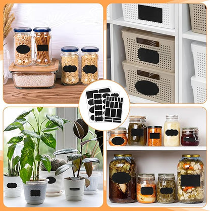 273 Pcs Labels for Jars, Waterproof Reusable Chalkboard Labels for Food Containers, Bottles, Blackboard Stickers with 1 Erasable Chalk Marker (Black)