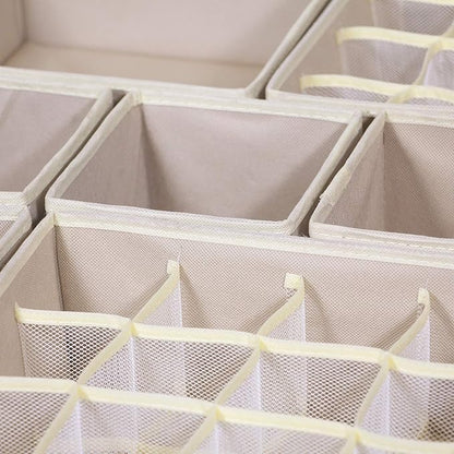 21 Pack Foldable Drawer Organizer Dividers Cloth Storage Box Closet Dresser Organizer Cube Fabric Containers Basket Bins for Underwear Bras Socks Panties Lingeries Nursery Baby Clothes Beige
