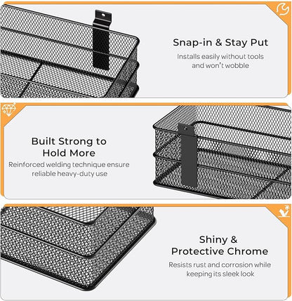 INCLY 4 Pack Upgrade Slatwall Baskets, Heavy Duty Metal Mesh Slat Wall Basket, Mounted Hanging Storage Slatwall Accessories for Garage Organizing Shop Display on Slat Wall Panels