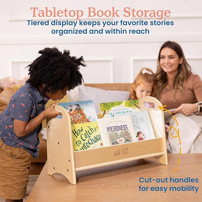 ECR4Kids 2-Shelf Tabletop Book Display with Handles, Beginner Bookshelf, Natural