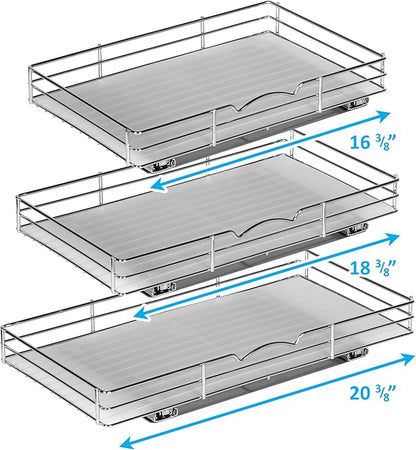 Pull Out Cabinet Organizer for Spices, Cans - Heavy Duty with Lifetime Limited Warranty- Pull Out Spice Rack- Cabinet Pull Out Shelf for Cans,Dishes, Etc, 20-3/8"Wx 10-1/2"D x 2-3/4” H, Chrome
