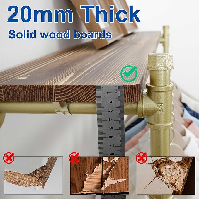 WEBI Wall Mounted Clothes Rack with Shelf,36" Industrial Pipe Clothing Rack with Shelf with Hanging Rod,Heavy Duty Iron Garment Rack Bar,Retail Display Clothes Rod for Laundry Room,Closet,Gold
