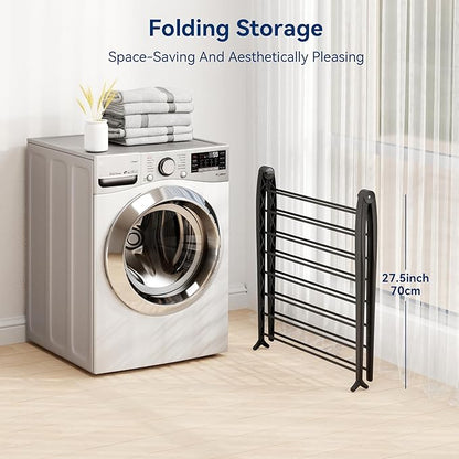 Whitmor Spacemaker Folding Drying Rack, Indoor Clothes Organizer with Patent-Pending Design, Space Saving, 6" L x 26" W x 51.5" H, Black