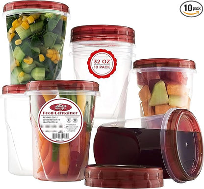 AQUA BLUE Soup Freezer Storage Containers with Twist Top Lids [32 Oz 10 Pack] Reusable Plastic Food Storage Containers with Screw On Lids, Leakproof, Stackable, Microwave Safe BPA Free