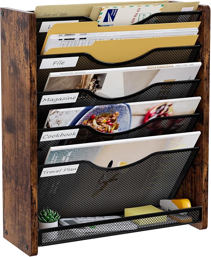 Wall File Organizer,6 Tier Mesh Mail Organizer Wall Mounted,Hanging File Holder,Magazine Rack for Documents,Magazine,Literature,File,Mails,Envelopes