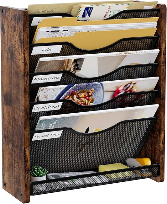 Wall File Organizer,6 Tier Mesh Mail Organizer Wall Mounted,Hanging File Holder,Magazine Rack for Documents,Magazine,Literature,File,Mails,Envelopes