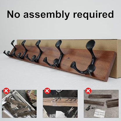 SKOLOO 30-Inch Wood Coat Rack Wall Mount with 5 Triple Hooks - Ideal for Family Entrances, Classrooms, and Pet Supplies Storage - Perfect Coat Hooks for Wall,Mahogany (Sapele), Pack of 2