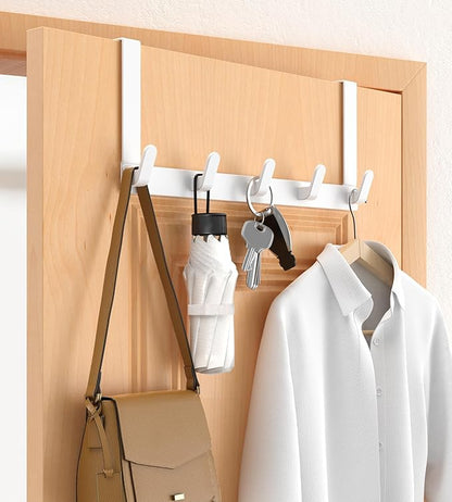 CHAUNCEY HOME Over The Door Hooks Hanger, Heavy Duty Rack for Winter Coat, Fits 1 3/8" Doors, L7U - Bathroom Accessories and Towel Organizer Holder, Glossy White