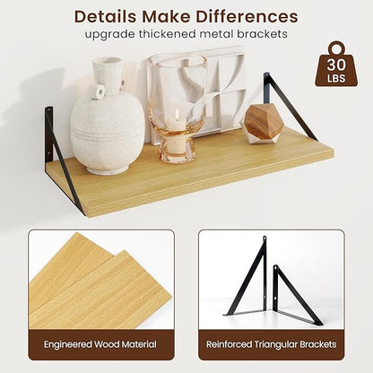 Axeman Deep Floating Shelves | 24 Inch Oak Wall Shelves Set of 2 | 10 Inch Deep Wood Floating Shelves for Wall | 24" W x 10" D Oak Shelves for Living Room Bathroom Kitchen