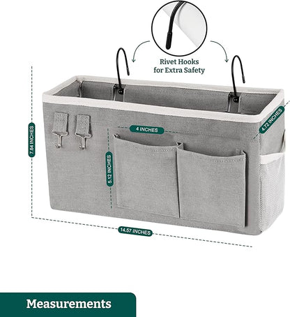 ADVANCELLPRO Bedside Caddy Organizer Hanging Storage Bag with Pockets for Books, Magazines, Phone, Tablet & Water Bottle – Bedside Storage for Dorm, Bunk Beds, Hospital Beds & Cribs,Grey