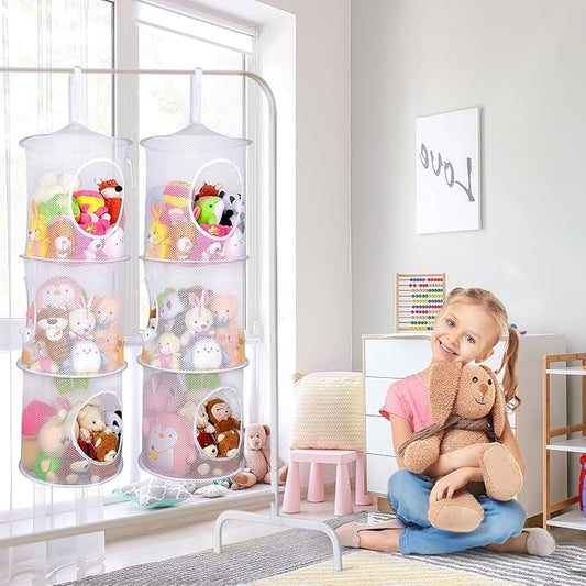 Basumee Stuffed Animals Net or Hammock 2 Pcs Stuffed Animals Storage Toy Net Hammock for Plushies Storage Organizer Mesh Kids Girls Room Decor, White, 3 Tiers