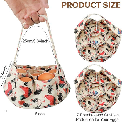 2 Pieces Egg Basket Mini Egg Collecting Bags Gathering Basket with 7 Pouches for Easter Farmhouse Chicken Hen Duck Goose Housewife Garden Transporting Storage, 8 x 2.6 Inch(Cute)