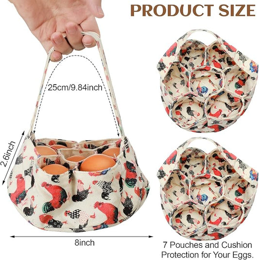 2 Pieces Egg Basket Mini Egg Collecting Bags Gathering Basket with 7 Pouches for Easter Farmhouse Chicken Hen Duck Goose Housewife Garden Transporting Storage, 8 x 2.6 Inch(Cute)