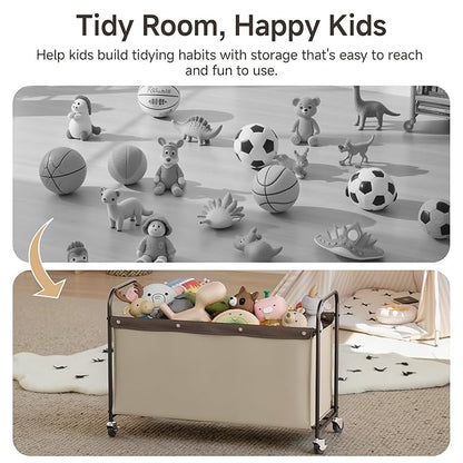 StorageWorks Toy Chest Storage with Wheels, Extra Large Kids Toy Box, Toy Storage Organizer, Metal Toybox for Bedroom, Living Room Area, Kids Room, 135L, Light Khaki