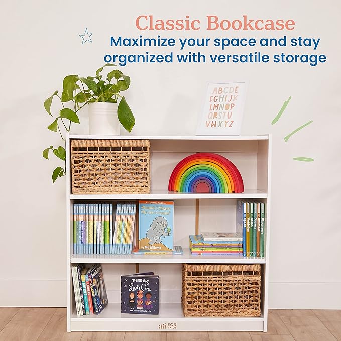 ECR4Kids Wooden Classic Bookcase with Adjustable Shelves, 36in, Classroom Bookshelf, White Wash