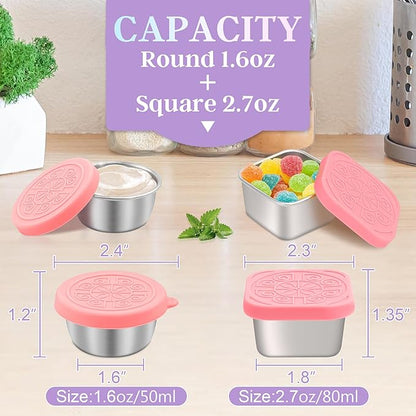 Qukaka 6 PCS Salad Dressing Container to Go,Handy Leakproof Stainless Steel Meal Prep Containers Reusable,Sauce Containers for Lunch Box, Picnics, Travel, Office and Kitchen Storage-1.6oz+2.7oz