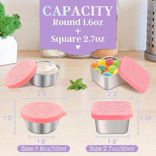 Qukaka 6 PCS Salad Dressing Container to Go,Handy Leakproof Stainless Steel Meal Prep Containers Reusable,Sauce Containers for Lunch Box, Picnics, Travel, Office and Kitchen Storage-1.6oz+2.7oz