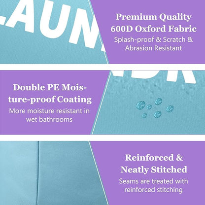 95L Foldable Blue Laundry Basket with Handles, Big Clothes Hamper for Bedroom, Dirty Clothes Basket Stand Upright, Portable Laundry Bag for Dorm, Nursery, Family, Blue