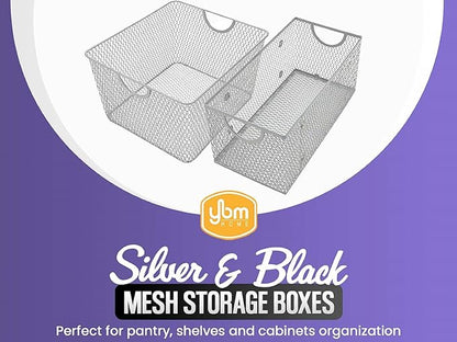 Ybm Home Household Wire Mesh Open Bin Shelf Storage Basket Organizer Black For Kitchen Pantry, Cabinet, Fruits, Vegetables, Pantry Items Toys 10” x 9” x 6”, 12-Pack, Black