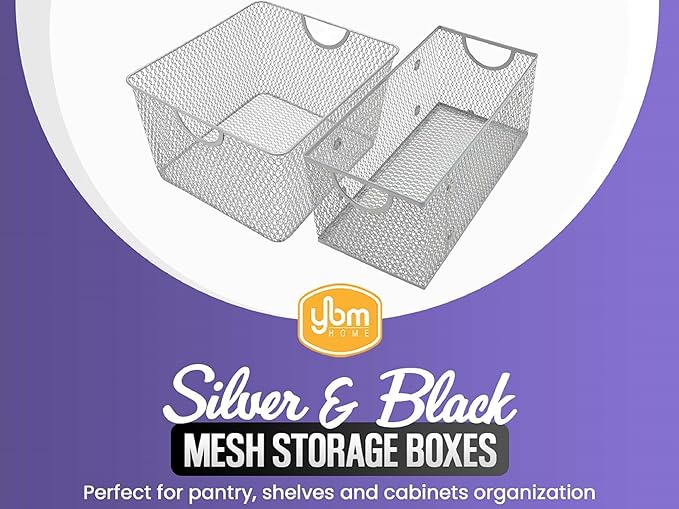 Ybm Home Household Wire Mesh Open Bin Shelf Storage Basket Organizer Black For Kitchen Pantry, Cabinet, Fruits, Vegetables, Pantry Items Toys 15 x 12 x 11.5