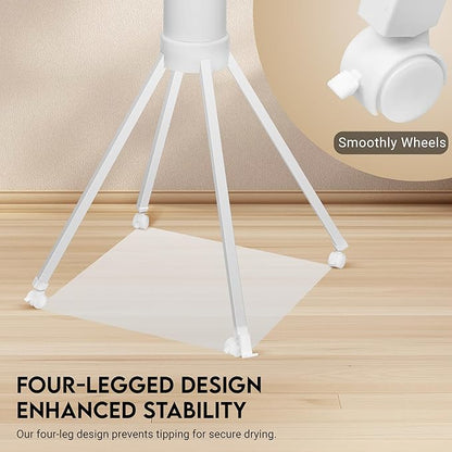 Tripod Modern Clothes Drying Rack, 16 Rods Foldable Drying Rack Clothing for Laundry, 4 Leg with Wheels Collapsible Portable Dryers for Indoor &Outdoor, White & Sliver