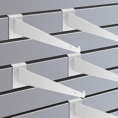 Oudain 12" Slatwall Shelf Bracket with Lip Heavy Duty Slat Wall Brackets Bulk Floating Metal Slatwall Accessories for Shelving Display Garage Kitchen Mounting Supplies(White,30 Pcs)