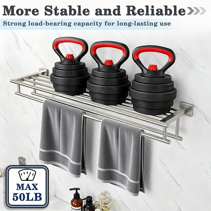 Alise Towel Rack,Towel Holder Towel Shelf with Double Towel Bars for Bathroom Lavatory,SUS 304 Stainless Steel Wall Mount Towel Hanger Storage,32 Inch Brushed Nickel